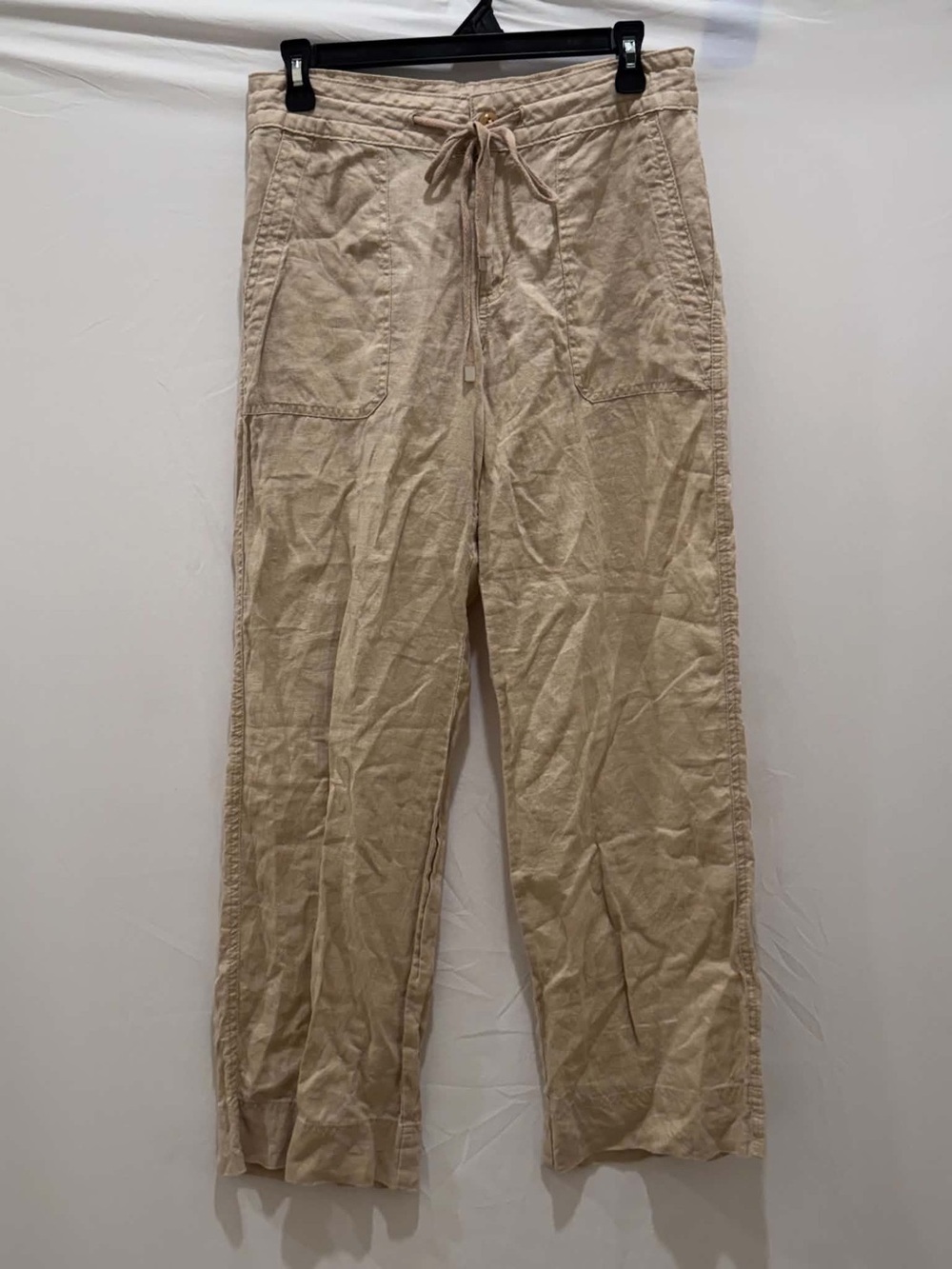 Ralph Lauren Beige 100% Linen-Blend Drawstring Wide Leg Pants lightweight Size 2